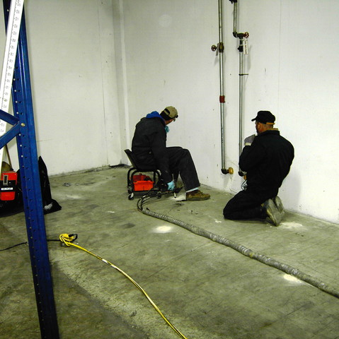 warehouse foundation settlement, foundation lifting, polyurethane foam injection, polyurethane foam lifting